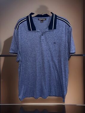 Michael Kors Men's Heather Blue Polo with Navy Trim-XL-EC
